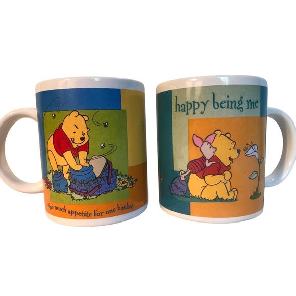 Disney-Winnie the Pooh-"Bee Friendly Happy Being Me" Set of 2 Coffee Cup/Mug - Picture 1 of 11